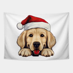 Christmas Peeking Golden Retriever Dog Tapestry