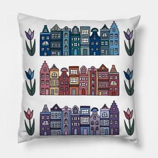 Amsterdam Houses and Tulips Pillow