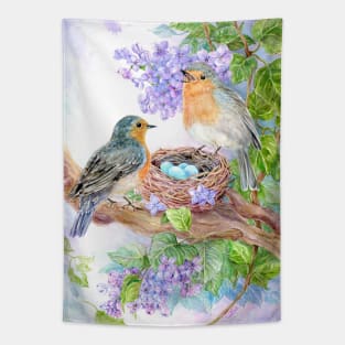 Robins with Nest and Eggs Tapestry