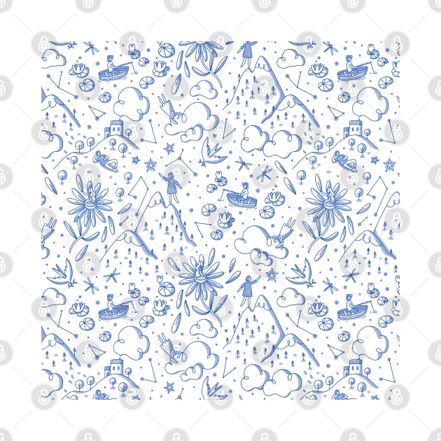 Little people in magic land, toile style modern pattern by Stolenpencil