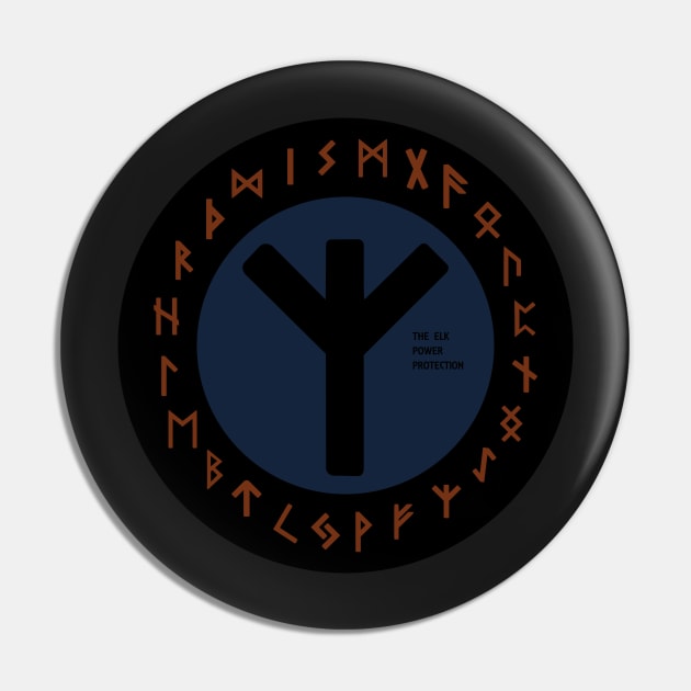 Blue Elhaz Futhark Rune Symbol Pin by DepicSpirit