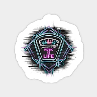 "Neon VU Meter Music Is Life Art Print" - Music Life Lover Song Magnet