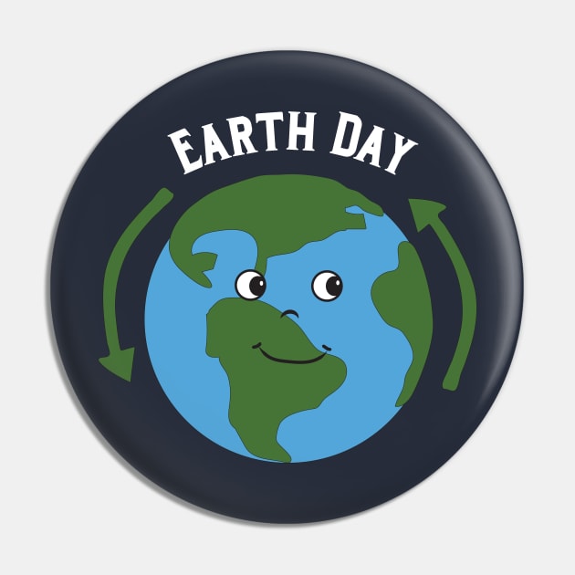 Earth Day Smiling Face Earth With Recycle Arrows Pin by FruitflyPie