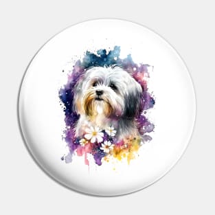 Rainbow Havanese Dog Watercolor Art Pin