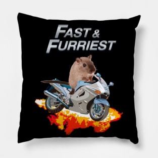 Fast and Furriest Parody Funny Cute Action Packed Motorcycle Flames Knock Off Brand Pillow