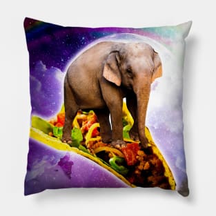 Elephant Riding Taco In Space With Rainbow Pillow