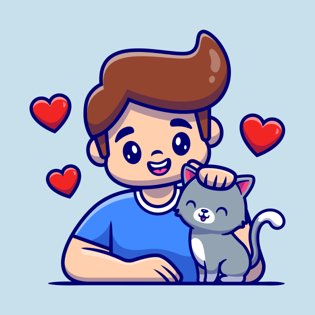 Cute Boy With Cat Cartoon by Catalyst Labs