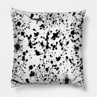 Black and White Pattern Paint Splats, Birds, Twigs Pillow