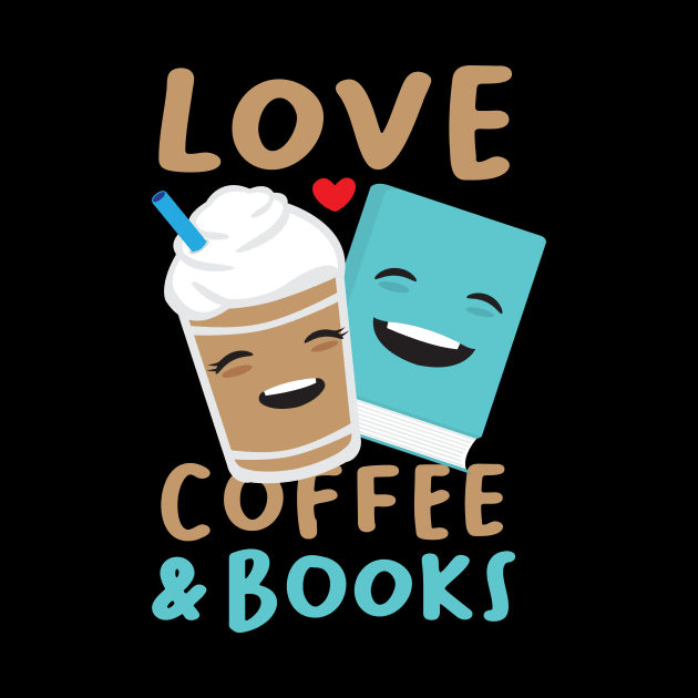 Love coffee and books cute kawaii smiling illustration design by Uncle Fred Design