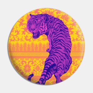 Hong Kong Neon Purple Tiger with Yellow and Orange Floral Pattern - Animal Lover Pin