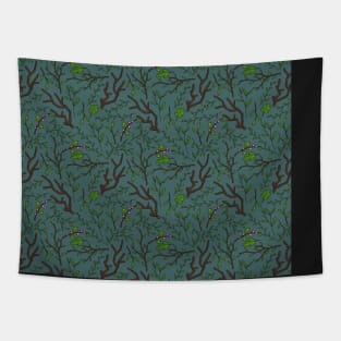 Deep dark forest. Saturated dark pattern. Tapestry