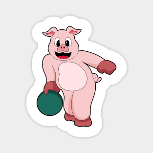 Pig at Bowling with Bowling ball Magnet