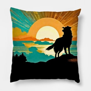 Border Collie Vintage Sunset Pillow