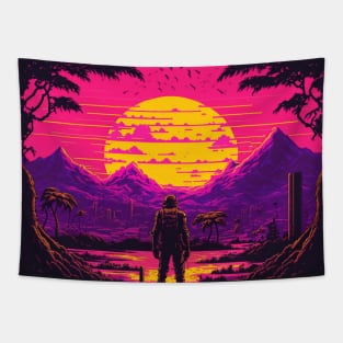 Alien Planet Synthwave Sunrise Tapestry