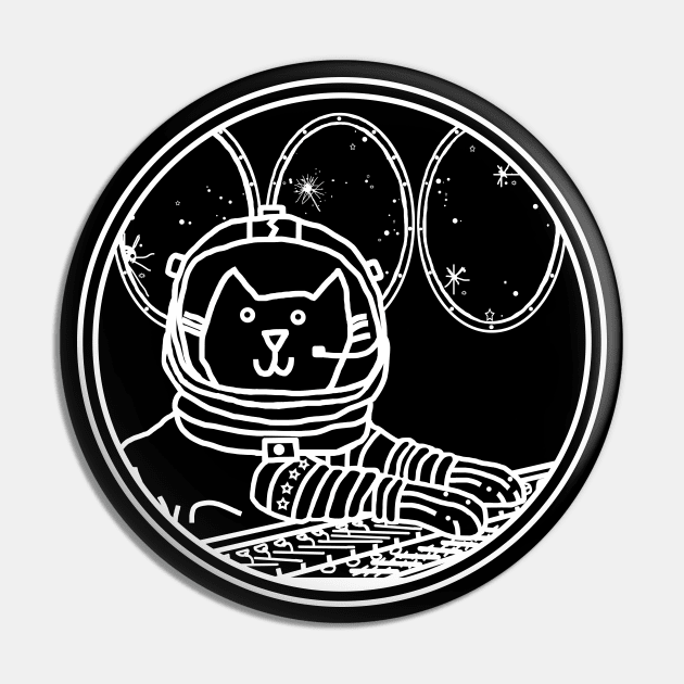 White Line Space Captain Yellow Cat In Control Pin by ellenhenryart