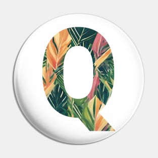 A pattern of vintage tropical leaves filling the letter Q Pin