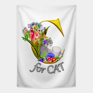 Letter C for Cat and Cute Kitten Tapestry