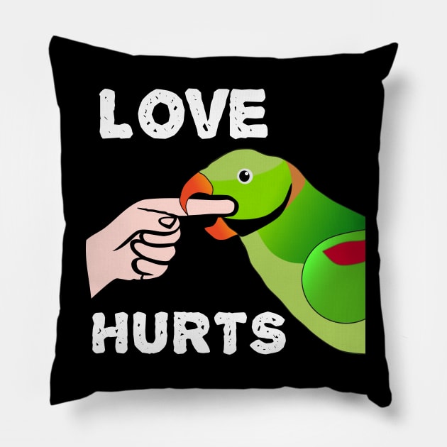 Love Hurts Indian Ringneck Male Parrot Biting Pillow by Einstein Parrot