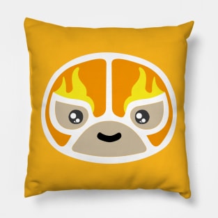 Cute mexican masked wrestler kawaii cartoon orange fire lucha libre merch Pillow