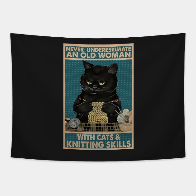 Never underestimate An old Woman With Cats And Knitting Skills Tapestry by Delmonico2022