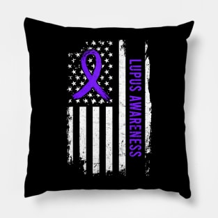 Lupus Awareness American Flag Purple Ribbon Pillow