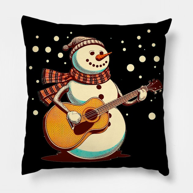 Hombre de nieve navideño con guitarra Pillow by TheGhostLagarto15