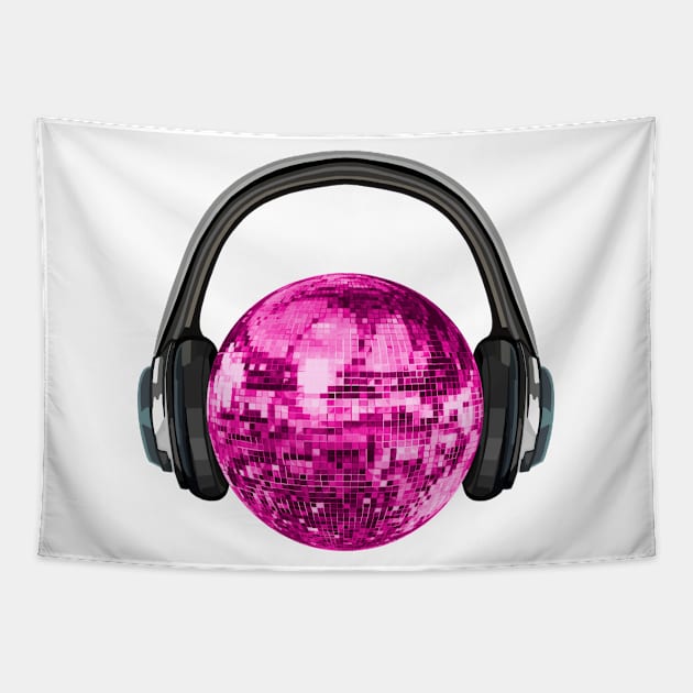 Pink Disco Ball with Headphones Tapestry by Art by Deborah Camp