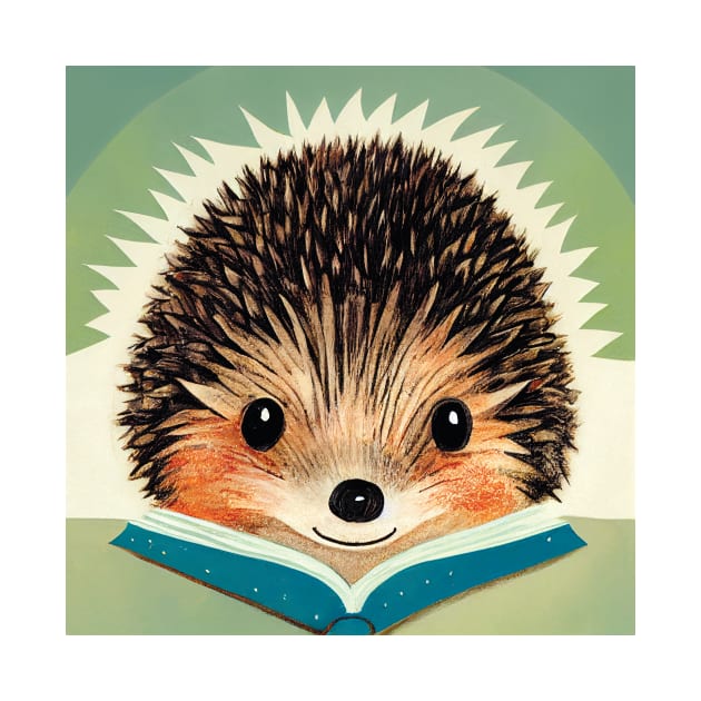 Cute Hedgehog Reading a Book. by Geminiartstudio