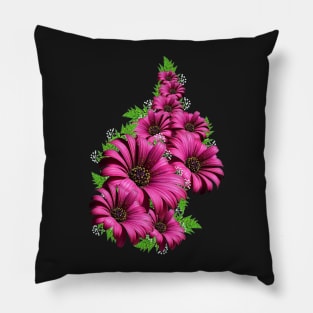 Magenta Daisy Flowers Polka Dot Pillow