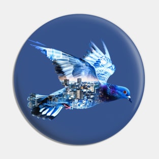Pigeon with night city inside Pin