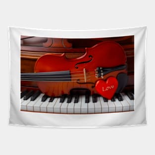 Violin And Red Love Heart Tapestry