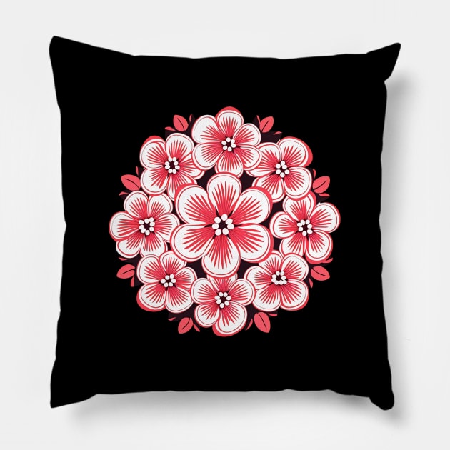 Sakura Mandala Pillow by Mimeographics