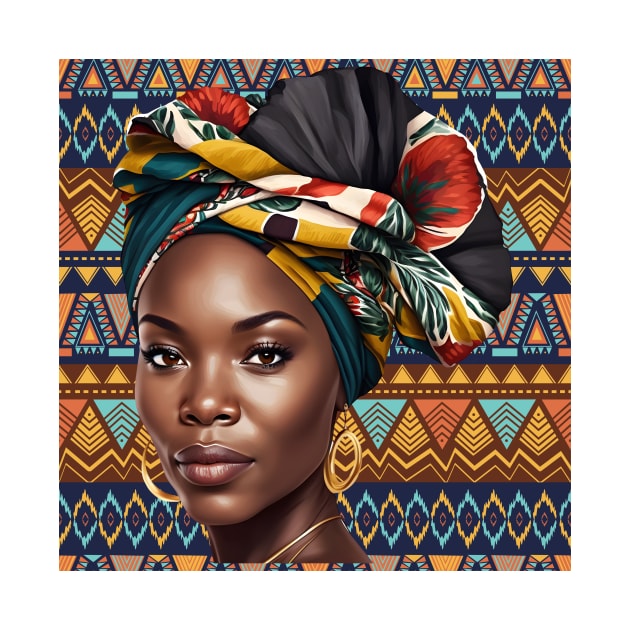 Beautiful African Woman on Tribal Background 2 by Jay Major Designs