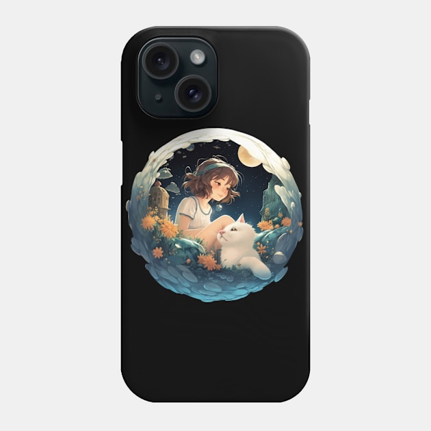 Blue Cat Lady: The Manga-inspired Kitty Portal of Joy Phone Case by YUED