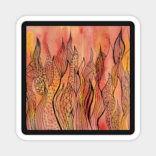 Orange inky Abstract fire Magnet