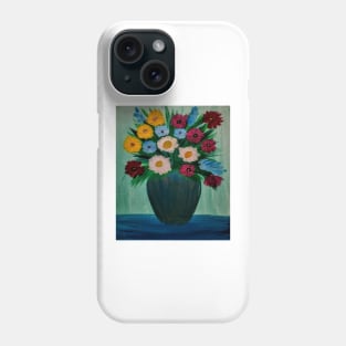some abstract mixed flowers in a metallic vase Phone Case