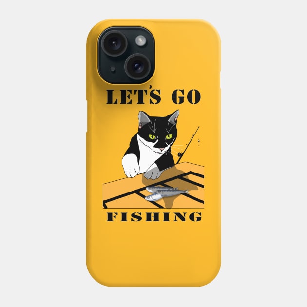 Cute Tuxedo Cat Lets go fishing  Copyright TeAnne Phone Case by TeAnne