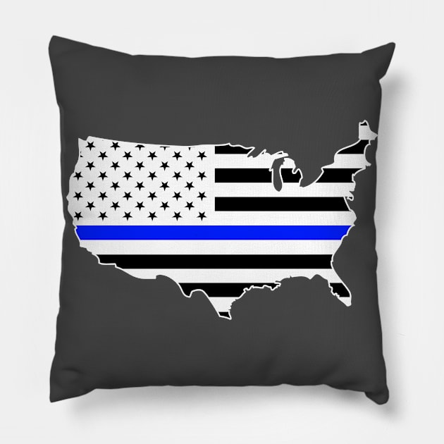 American Flag Thin Blue Line USA map outline Pillow by B3pOh