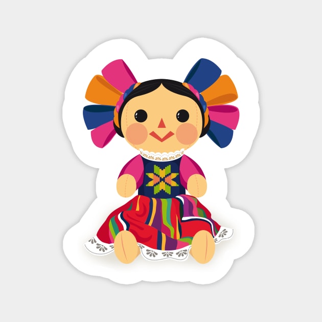 Mexican Doll, María. Mexican Otomi Doll. Traditional Mexican Rag Doll Magnet by Akbaly