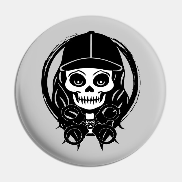 Security Skull and Crossed Handcuffs Black Logo Pin by Nuletto