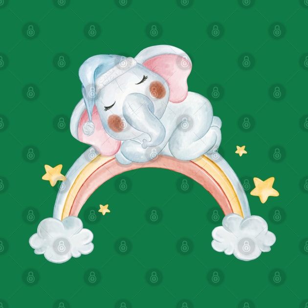 Baby Elephant Sleeping Rainbow by Mako Design 