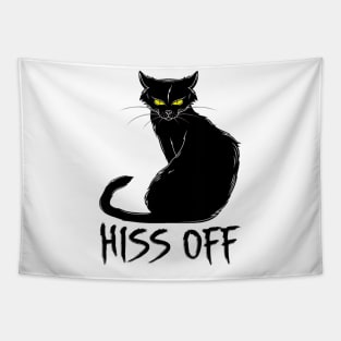 Funny Black Cat Hiss Off Meow Cat Tapestry