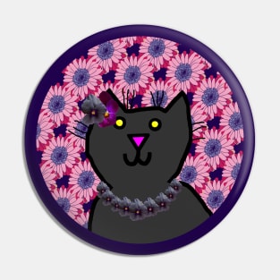 Violet Floral Cat Portrait Pin