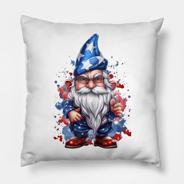 4th of July Gnome #3 Pillow by Chromatic Fusion Studio