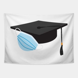 Class of 2020 Graduation - Black Graduation cap and Blue Face Mask Tapestry