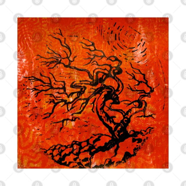 Old and Ancient Tree - Orange Red by Heatherian
