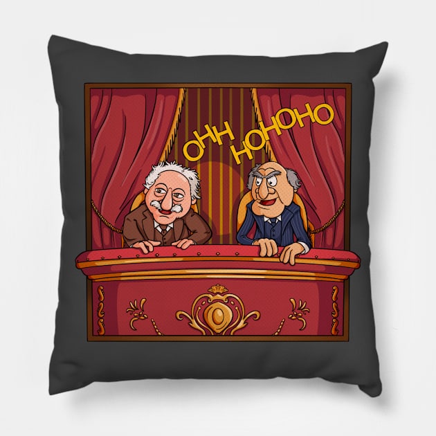 Statler and Waldorf Pillow by jfeldmanart