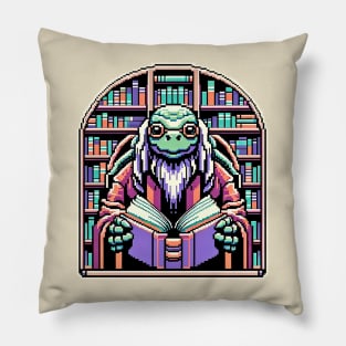 Wisdom Keeper - Cybernetic Turtle Librarian Pixel Art Pillow