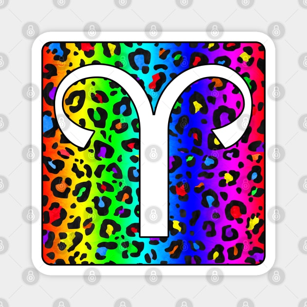 Aries Zodiac Horoscope Rainbow Leopard Print Square Monogram Magnet by bumblefuzzies