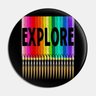 Explore with Paintbrushes in Rainbow Color Pin